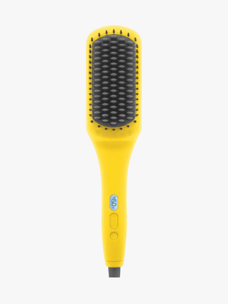 Drybar Brush Crush Heated Straightening Brush in branded component on a light gray background