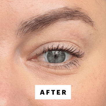 A closeup eye shot of Allure content director Sophia Panych after applying the L'Oral Paris Voluminous Lash Paradise...